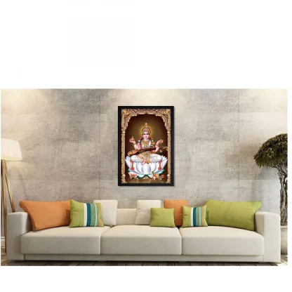 Saraswati Maa Painting with Synthetic Photo Frame (Multicolor) - Image 2