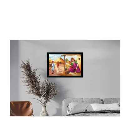 Rajasthani Village Modern Art Painting with Synthetic Photo Frame (Multicolor) - Image 2