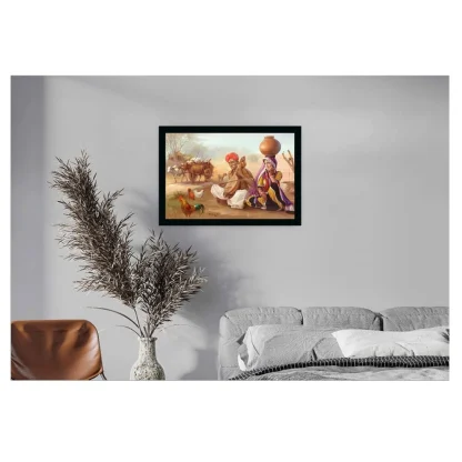 Rajasthani Village Modern Art Painting with Synthetic Photo Frame (Multicolor) - Image 2