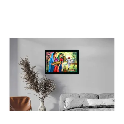 Rajasthani Village Modern Art Painting with Synthetic Photo Frame (Multicolor) - Image 2