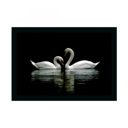 Swan Pair Painting with Synthetic Photo Frame (Multicolor)