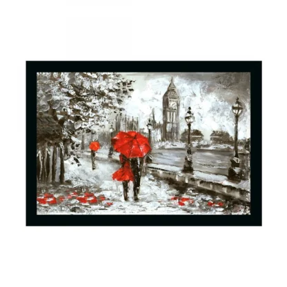 Couple Walk In Forest Painting with Synthetic Photo Frame (Multicolor)