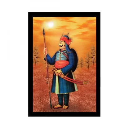 Maharana Pratap Painting with Synthetic Photo Frame (Multicolor)