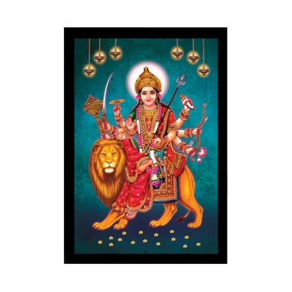 Durga Mata Painting with Synthetic Photo Frame (Multicolor)