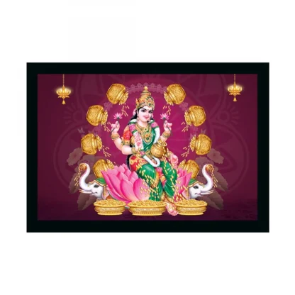 Maa Laxmi Painting with Synthetic Photo Frame (Multicolor)