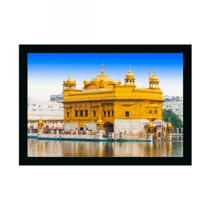 Golden Temple Painting with Synthetic Photo Frame (Multicolor)