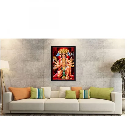 Panchmukhi hanuman Painting with Synthetic Photo Frame (Multicolor) - Image 2