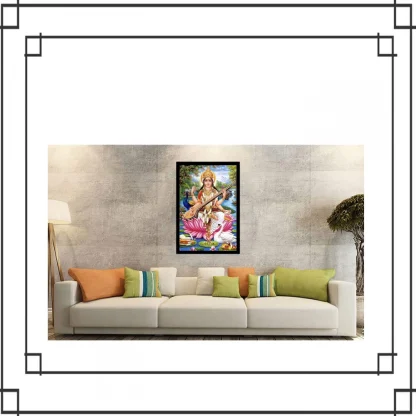 Saraswati Maa Painting with Synthetic Photo Frame (Multicolor) - Image 2