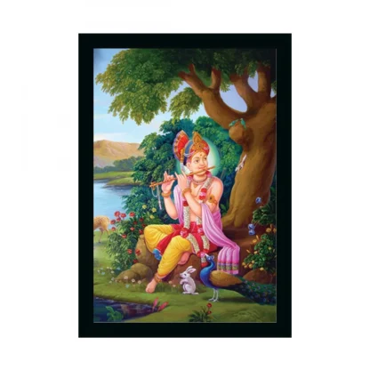 Radha Krishna Painting with Synthetic Photo Frame (Multicolor)