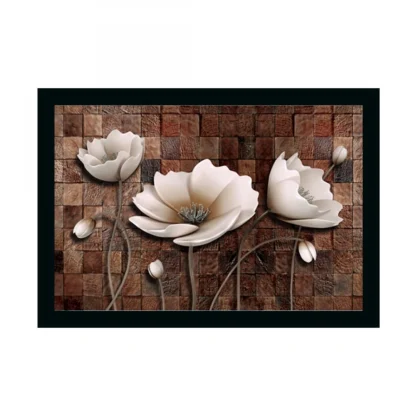 Flower Painting with Synthetic Photo Frame (Multicolor)