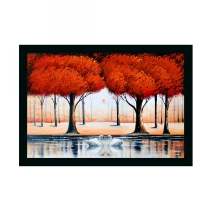 Tree Painting Painting with Synthetic Photo Frame (Multicolor)