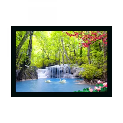 Natural Water Fall Scenery Painting with Synthetic Photo Frame (Multicolor)