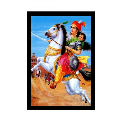 Jhansi Ki Rani Laxmi Bai Painting with Synthetic Photo Frame (Multicolor)