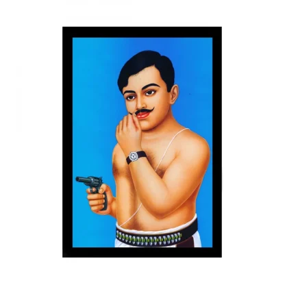 Chandra Shekhar Azad Painting with Synthetic Photo Frame (Multicolor)