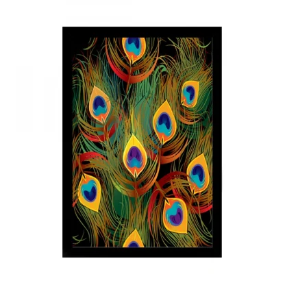 Peacock Father Painting with Synthetic Photo Frame (Multicolor)