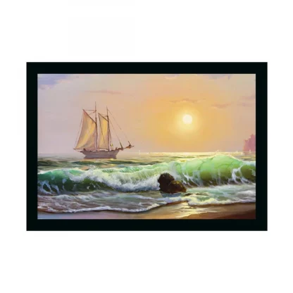 Boat Painting Painting with Synthetic Photo Frame (Multicolor)