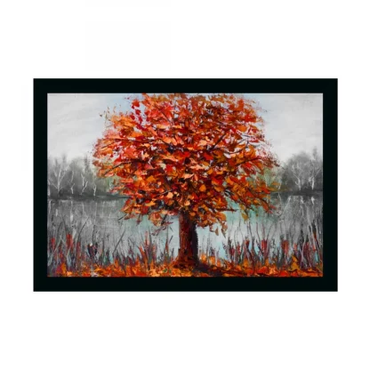 Tree Painting Painting with Synthetic Photo Frame (Multicolor)