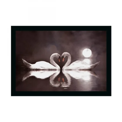 Swan Pair Painting with Synthetic Photo Frame (Multicolor)