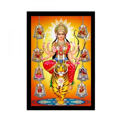 Durga Mata Painting with Synthetic Photo Frame (Multicolor)