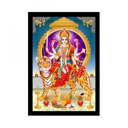 Durga Mata Painting with Synthetic Photo Frame (Multicolor)