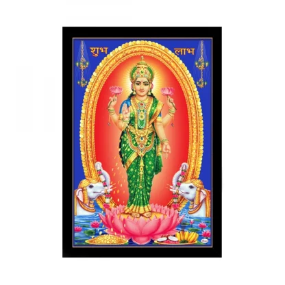 Maa Laxmi Painting with Synthetic Photo Frame (Multicolor)