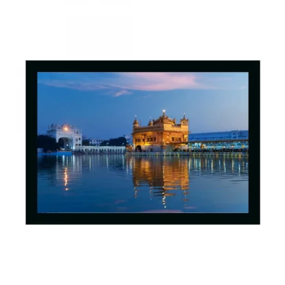 Golden Temple Painting with Synthetic Photo Frame (Multicolor)