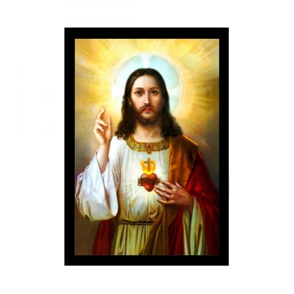 Jesus Christ Painting with Synthetic Photo Frame (Multicolor)