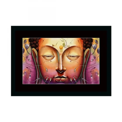 Buddha Painting with Synthetic Photo Frame (Multicolor)