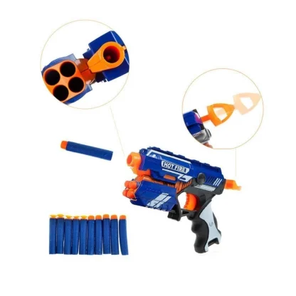 Plastic Blaze Storm Soft Bullet Toy Gun For Boy With 10 Safe Soft Foam Bullet Shooting Gun (Blue) - Image 2