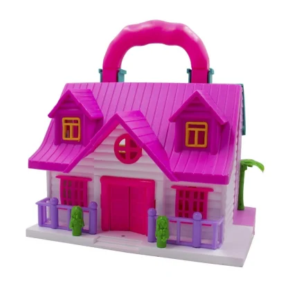 Plastic Dollhouse For Girls 2 Room Set (Pink) - Image 4