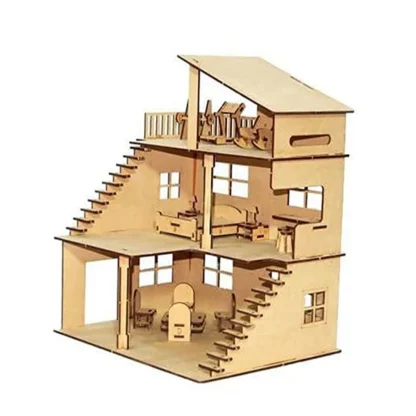 Wooden Dollhouse For Furniture Made By (Wood Color) - Image 3