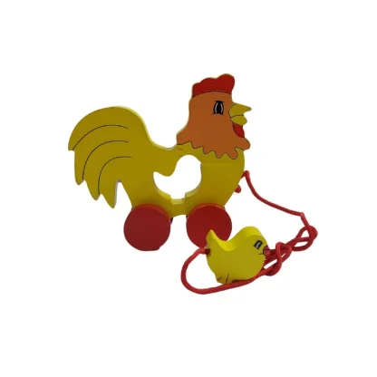 Wooden Cock Pull Back Action Toy (Multicolor) - Image 3