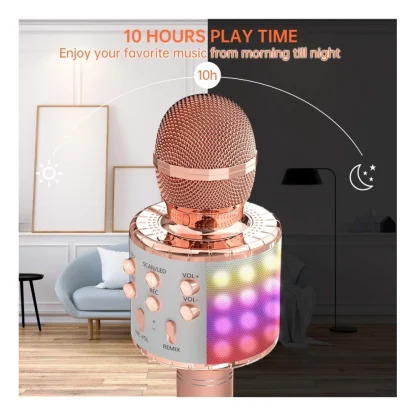 Metal Wireless Bluetooth Microphone With Led Lights  Portable Handheld Mic Speaker For Kids (Assorted) - Image 3