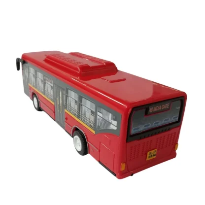 Plastic 6 Wheels Pull Back Action Low Floor Bus (Red) - Image 5