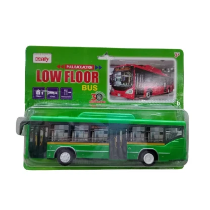 Plastic 6 Wheels Pull Back Action Low Floor Bus (Green) - Image 5