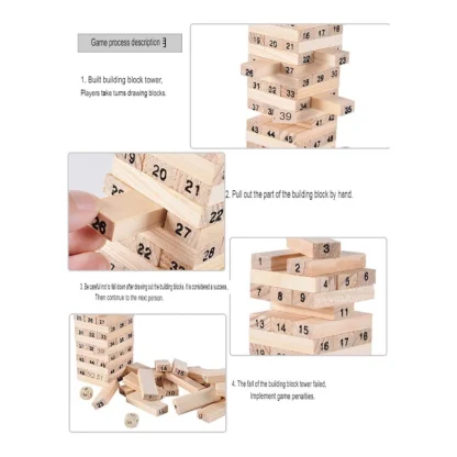 Plastic 48 Pcs 3 Dice Challenging Wooden Blocks Board Games (Wood Color) - Image 4