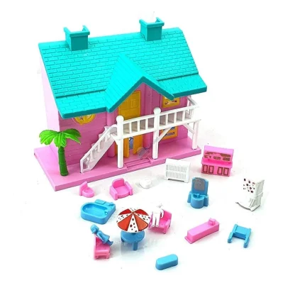 Plastic Dollhouse For Girls With Furniture (Multicolor) - Image 4