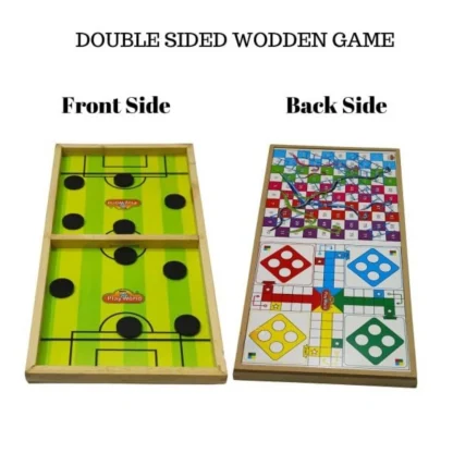 Wood Carrom String Hockey Ludo Snake And Ladder 3 In 1 Board Game (Multicolor) - Image 4