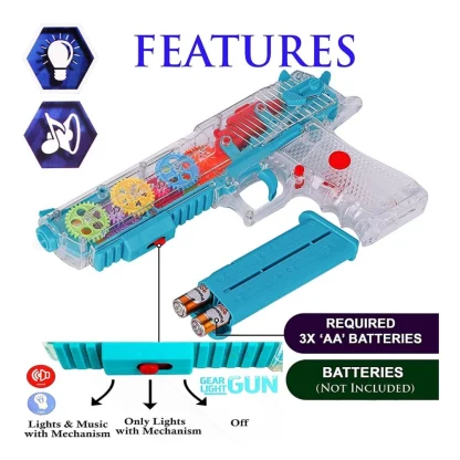 Plastic Laser And Flashing 3D Light With Transparent Musical Gun For Kids (Multicolor) - Image 3