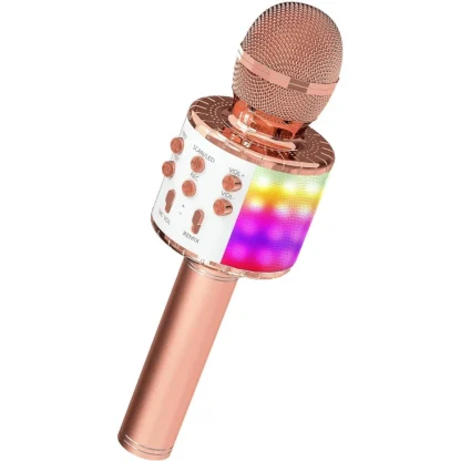 Metal Wireless Bluetooth Microphone With Led Lights  Portable Handheld Mic Speaker For Kids (Assorted) - Image 2