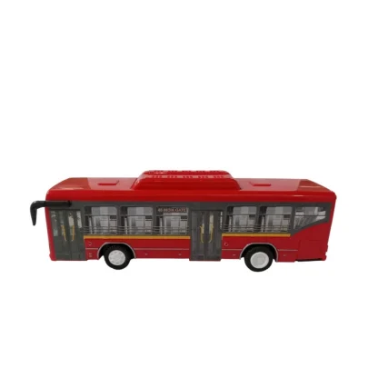 Plastic 6 Wheels Pull Back Action Low Floor Bus (Red) - Image 3