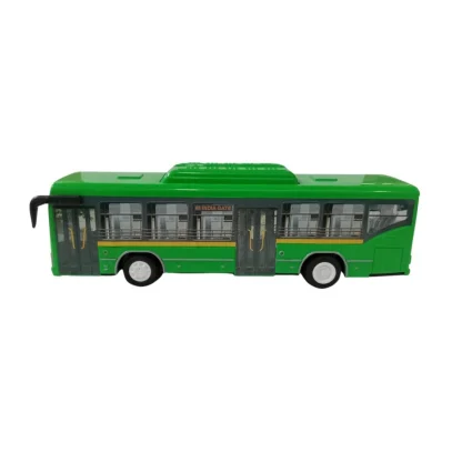 Plastic 6 Wheels Pull Back Action Low Floor Bus (Green) - Image 4