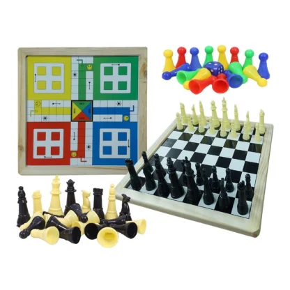 Plastic Front And Back Ludo And Chess Board Games For Kids (Multicolor)