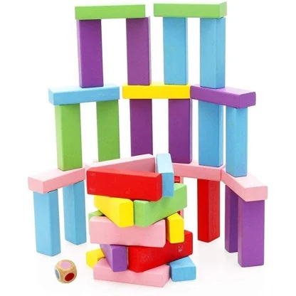 Wood 48 Pcs Set With 3 Dice Challenging Wooden Blocks Games (Multicolor) - Image 2