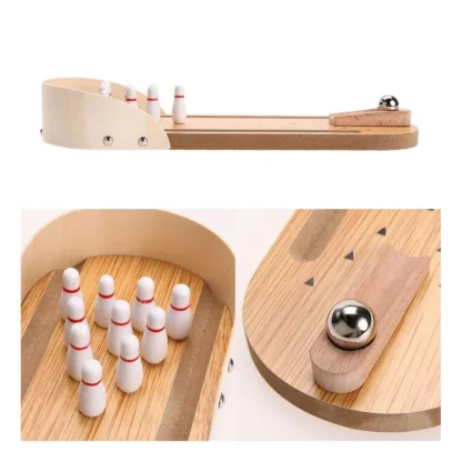 Wood  Mini Fun Wooden Bowling Game (Wood Color) - Image 4