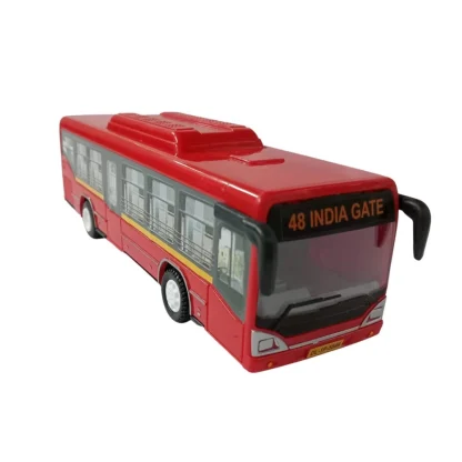 Plastic 6 Wheels Pull Back Action Low Floor Bus (Red) - Image 4