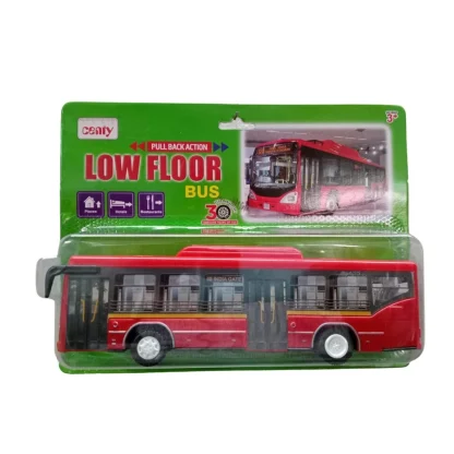 Plastic 6 Wheels Pull Back Action Low Floor Bus (Red) - Image 6