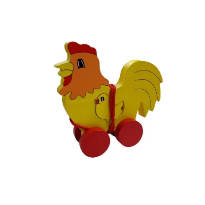 Wooden Cock Pull Back Action Toy (Multicolor) - Image 4