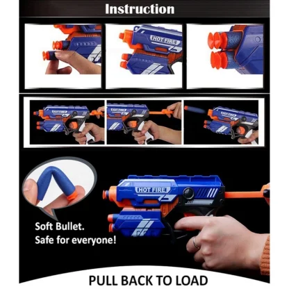 Plastic Blaze Storm Soft Bullet Toy Gun For Boy With 10 Safe Soft Foam Bullet Shooting Gun (Blue) - Image 3