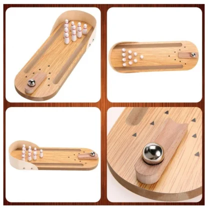 Wood  Mini Fun Wooden Bowling Game (Wood Color) - Image 5